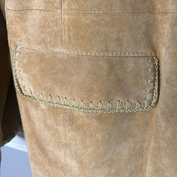 TERRY LEWIS CLASSIC Women's Tan Suede Jacket braided stitch trim boho‎ - Picture 2 of 10